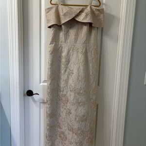 Teri Jon Strapless Textured Beige Dress